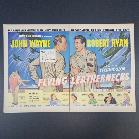 1951 Flying Leathernecks Vintage Print Ad John Wayne Robert Ryan Howard Hughes - Picture 1 of 8